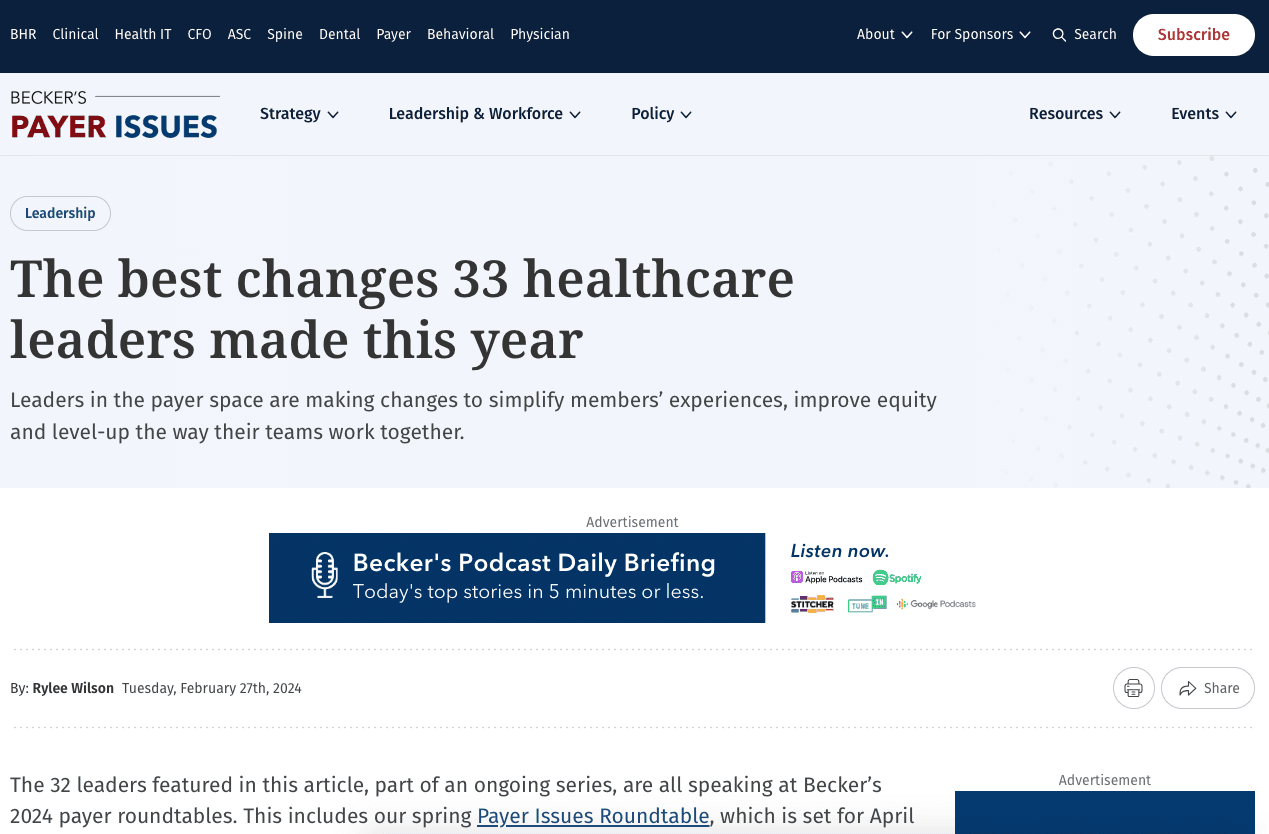 Becker’s article on changes healthcare leaders made