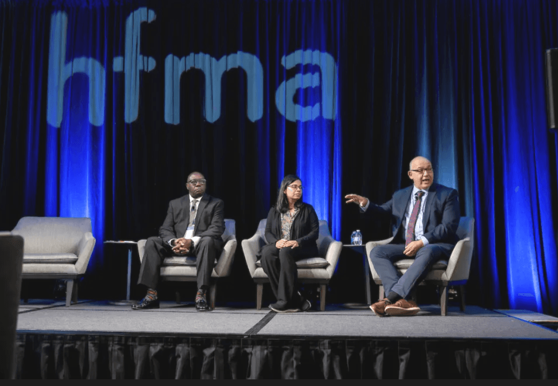 Mamata on stage during a panel at the HFMA Thought Leadership Retreat